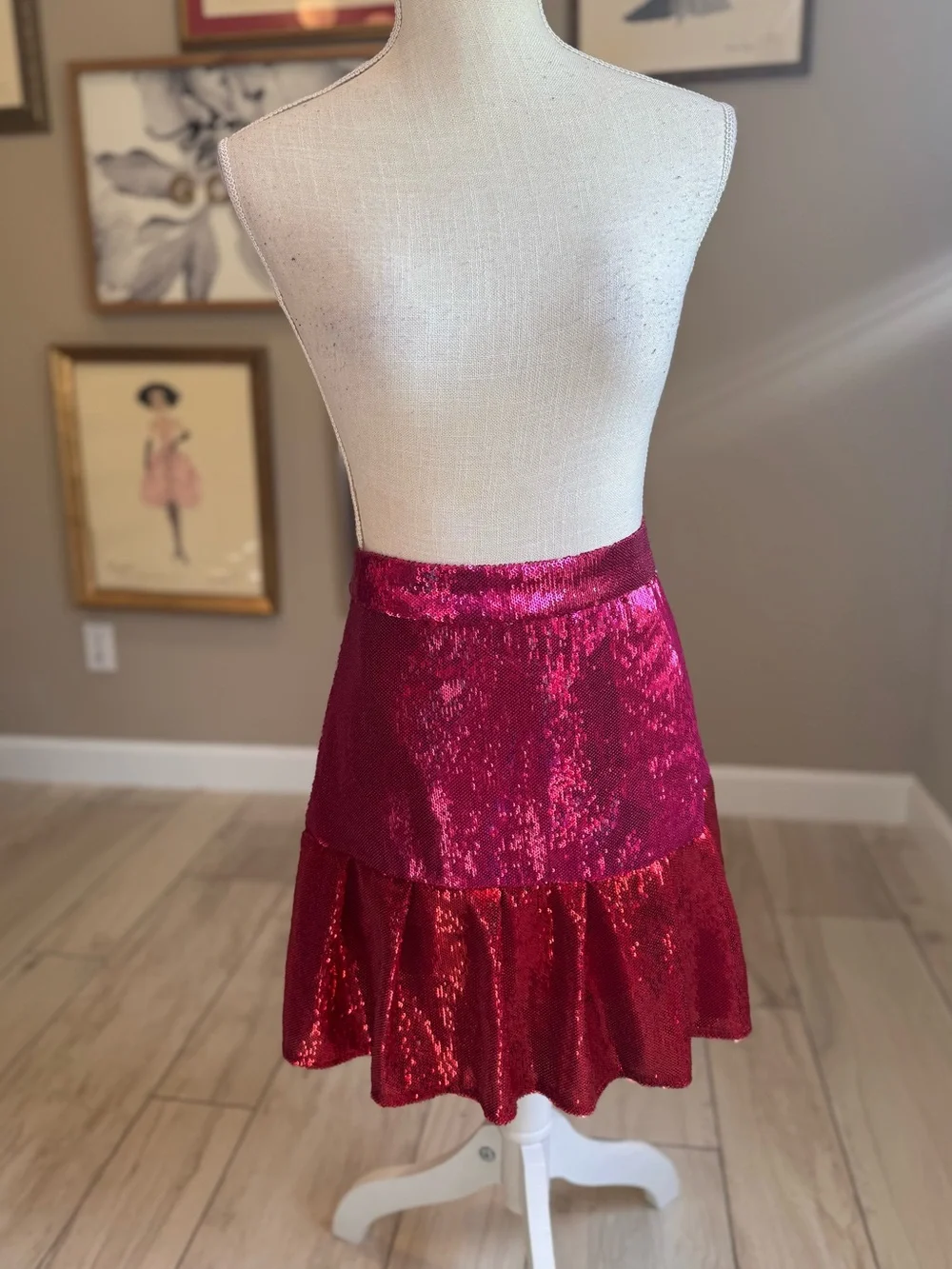 NWOT! Queen of Sparkles Red & Pink Sequin “Heartbreaker” Flounce Skirt